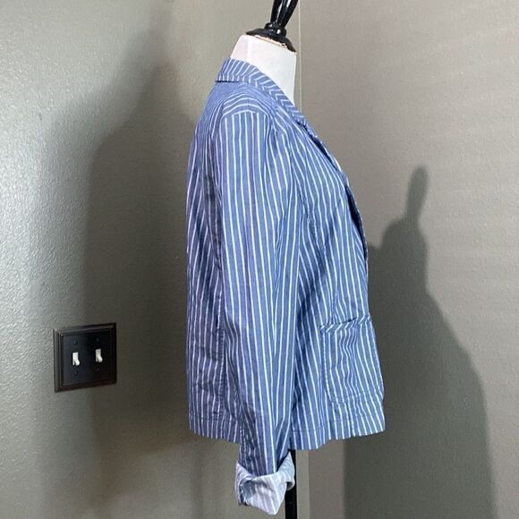 Caslon Blazer Light Weight Jacket Blue White Striped Two Button - Picture 6 of 12